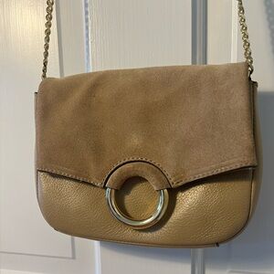 Vince Camuto cream/beige color faux leather and faux suede mini crossbody bag